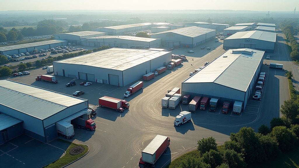 Vue aérienne d'une zone industrielle en métropole montrant les concentrations d'emplois et installations manufacturières