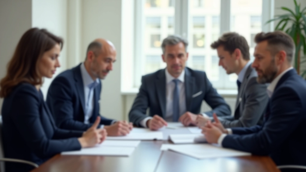 Professionnels discutant de rapports d'analyse du marché du travail autour d'une table de conférence